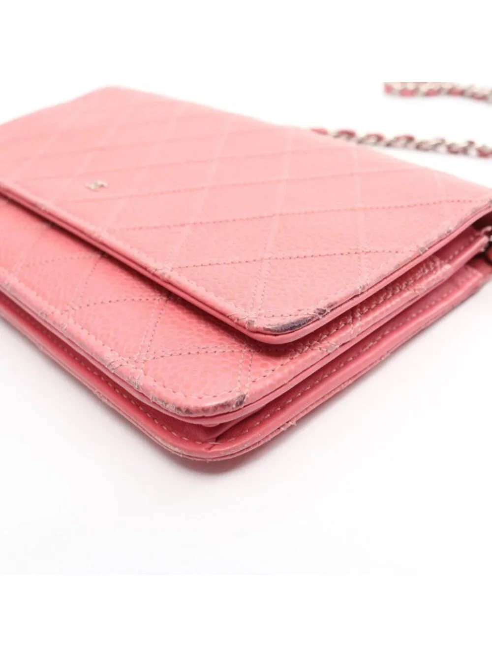 Chanel Shoulder Bag Quilted Pink Caviar Leather Chain Wallet